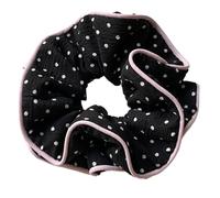 Élastique À Cheveux En Tissu 2PC Polka Dot Fabric Scrunchies, Black & White With Pink Trim, Cute Retro-Style Hair Ties, Stylish Daily Wear Party(Black)
