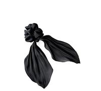 Élastique À Cheveux En Tissu 2pc Satin Bow Long Ribbon Scrunchies Elastic Hair Bands Women Ponytail Holder Ties Solid Headband Accessories(Black)