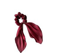 Élastique À Cheveux En Tissu 2pc Satin Bow Long Ribbon Scrunchies Elastic Hair Bands Women Ponytail Holder Ties Solid Headband Accessories(Wine)