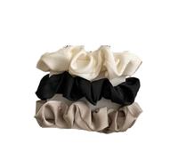 Élastique À Cheveux En Tissu 3/4/5 PCS Elastic Bands Elegant Solid Color Satin Pleated Scrunchies Woman Strong Ponytail Hair Ties Accessories(Color4-3PCS)