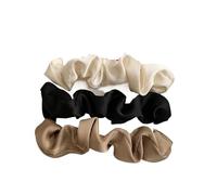 Élastique À Cheveux En Tissu 3/4/5 PCS Elastic Bands Elegant Solid Color Satin Pleated Scrunchies Woman Strong Ponytail Hair Ties Accessories(Color1-3PCS)