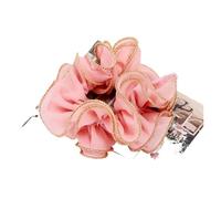 Élastique À Cheveux En Tissu Lot de 2 chouchous vintage en mousseline de soie à double épaisseur for femmes, élastiques à cheveux en tissu pailleté(Pink)