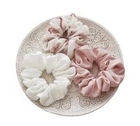 Élastique À Cheveux En Tissu Lot de 3 chouchous en mousseline de soie à imprimé floral, élastiques for cheveux, corde for queue de cheval(Pink white)