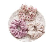 Élastique À Cheveux En Tissu Lot de 3 chouchous en mousseline de soie à imprimé floral, élastiques for cheveux, corde for queue de cheval(Pink purple)