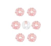 Élastique À Cheveux En Tissu Lot de 7 chouchous en satin for cheveux épais et bouclés, attaches for queue de cheval, mignons et sans danger(Pink)