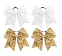 Élastique à cheveux style bandeau, 4 Pcs Glitter Cheer Hair Bows Ponytail Holder Bande Élastique Argent Or 6,7 pouces
