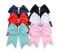 Élastique à cheveux style bandeau, Nœuds de cheveux joie, 6 pièces, ruban élastique multicolore, support en queue cochon for filles et adolescentes, pom-pom girl(Color 19)