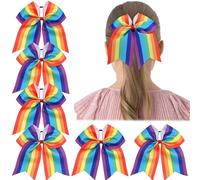 Élastique à cheveux style bandeau, Nœuds de cheveux joie, 6 pièces, ruban élastique multicolore, support en queue cochon for filles et adolescentes, pom-pom girl(Color 5)