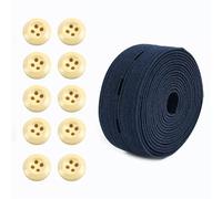 Élastique à coudre 10 ensembles de bandes élastiques + boutons, réglables for vêtements, sangle extensible, trou réglage, accessoire couture, bricolage, 1 ensemble = 1M(Navy)