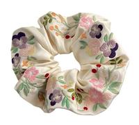 Elastique Cheveux Floral Embroidery Elastic Hair Scrunchie Set | 2pcs Ponytail Holder Headwear