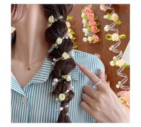 elastique cheveux spirale Rose perle ligne téléphonique bandeau charmant noué queue de cheval tresse cheveux corde bandeau haute élasticité élastique perle chapeaux(Style-02)