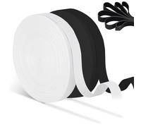 Elastique Couture, Lot de 2 Bandes Élastiques de 10 m, 15 mm de Large, Bande Élastique, Ruban Élastique pour Pantalons Élastiques, Ménage Bricolage Artisanat, Noir et Blanc