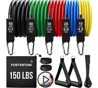 PORTENTUM Elastique musculation avec 5 niveaux différents allant jusqu'à 150 lbs (68 kg), Idéales pour de trx ou d'un gymnase à domicile, Multicolore