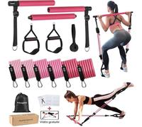 Elastique Musculation Barre de Pilates avec 6 Bandes de Résistance 180Lbs ou 140Lbs,Ancrage de Porte Réglable pour Fitness