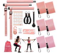 Elastique Musculation Barre de Pilates avec 6 Bandes de Résistance 180Lbs ou 140Lbs,Ancrage de Porte Réglable pour Fitness Yoga,Rose