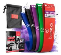 Élastique Musculation Résistance - Ensemble de 5 Bande Fitness Latex + Livre d'entrainement et Sac | Loop Booty Bands Minibands Elastiband Kit, Sport Gym Yoga Pilates Gymnastique Jambe Cuisse