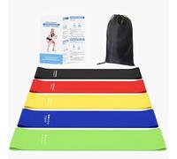 Elastique Musculation Set de 5 - 5 Résistances Différentes, Resistance Band de Résistance en Latex Naturel avec Guide d'Exercices en Anglais et Sac de Transport - Pilates Yoga Renforcement Musculaire