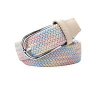 Élastique Tressée Ceinture Femme, Ceinture Sauvage Décontractée Vintage, Sans Poinçon, Boucle En Alliage, Ceinture Multi-couleurs à Réglage Gratuit Et Portable (Beige Pink Pattern,105CM)
