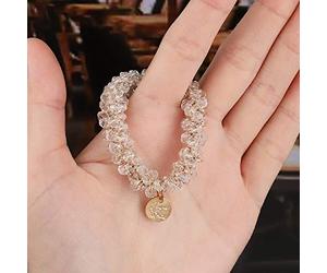 Élastiques à cheveux avec perles faites à la main pour queue de cheval - Style vintage - Élastique - Perles en caoutchouc - Accessoires pour cheveux pour femme (beige)