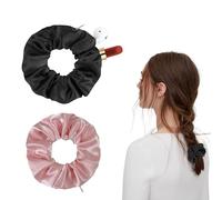 Élastiques à cheveux en soie pour femme - Cachette d'argent à cacher - Avec poche zippée - Support de queue de cheval en soie - Réutilisable - Emballage (noir, rose)