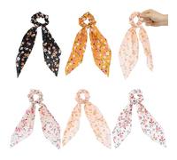 Élastiques à Cheveux Fleuris Vintage Long Nœud, Lot de 5 | Polyester Imprimé, Décoration Capillaire Souple, Usage Quotidien ou Soirée Costumée, Style Floral Style Aléatoire