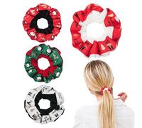 Élastiques à Cheveux Scrunchies | Lot de 4 Doux à Thème de Noël - Accessoires Cheveux Fêtes pour Crinières Longues ou Courtes | pour Salle de Bain Fête École Cadeau