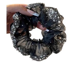 Élastiques cheveux perles femme Un élégant bandeau en maille décoré de perles et d'amphiboles, à la mode for femme(2)
