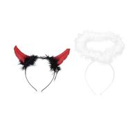 ELAYARD 2 Pièces Bandeaux Diable et Ange Halloween avec Plumes Blanches et Cornes Rouges Accessoires Cosplay Fête pour Carnaval et Mascarade