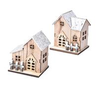 ELAYARD 2 Pièces Maison Miniature Lumineuse Décorative pour Noël Ornement Bois LED Décoration de Table Festive Chaleureuse et Romantique