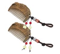 ELAYARD 2 Pièces Peigne Large Bois de Santal Sculpté Main Démêleur Antistatique pour Cheveux Bouclés Accessoires Vintage pour Femmes Lot de Peignes à Dents Larges Motif Lotus et Poisson