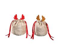 ELAYARD 2 Pièces Sacs à Bonbons de Noël en Tissu avec Motif Cerf Lot de Pochons à Cordon pour Fête de Noël et Halloween Sacs Cadeaux Décoratifs Rouges et Kaki