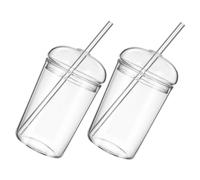 ELAYARD 2 pièces Verres Verre Transparents avec Couvercle et Paille Lot de Tasses à Boire Grand Format pour Eau Jus et Boissons Design et Pratique Anti-fuite Réutilisable