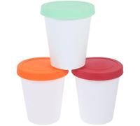 ELAYARD 3 pièces Lot de Pots à Glace Réutilisables avec Couvercles Étanches Contenants Empilables pour Desserts Yaourts et Crème Glacée Maison Moyen Rouge Vert Orange