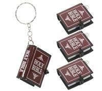 ELAYARD 4 pièces Lot de Porte-clés Bible Miniature Anglais Design Unique et Spirituel Cadeau Religieux Élégant pour Église et Occasions Spéciales