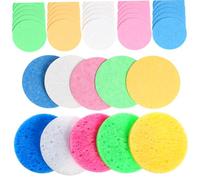 ELAYARD 50 pièces Lot de Éponges Démaquillantes Rondes Réutilisables Naturelles et Portables pour Nettoyage Visage Adaptées à Types de Peau
