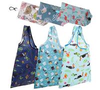 ELAYARD 6 pièces Cabas Pliable réutilisable Grand Format à poignée Main renforcée pour Courses Voyages et Usage Quotidien - Lot de 6 Bleu Petit Chat Bleu Oiseau Long Bec Bleu Clair