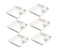ELAYARD 6 Pièces Plateau de Service Divisé Plastique PP avec Compartiments pour Sauces Plateau Snack pour Apéritifs Chips Sushis Tacos et Fruits Réutilisable et Blanc