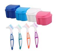 ELAYARD 8 Pièces Boîte de Bain pour Dentier Coffret de Rangement Forme de Pomme avec Brosse Douce et Gobelet Support de Trempage pour Prothèses Dentaires et Protecteur Buccal Kit Complet