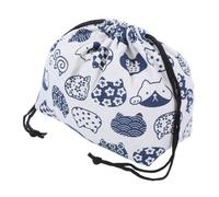 ELAYARD Bento Épais Coton et Lin avec Cordon de Serrage Repas Portable pour Bureau et Pique Style Kawaii Blanc Bleu