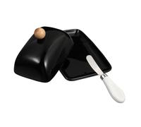 ELAYARD Beurrier en Céramique Noir avec Couvercle Récipient à Beurre 1 Pièce Boîte à Fromage Polyvalente pour Conservation Fraîche Plateau à Fromages Adapté la Cuisine et Réfrigérateur