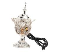 ELAYARD Brûleur Électrique Vintage de Style Moyen-Oriental Métal Argenté Encensoir Réutilisable pour Décoration Intérieure Purification Air et Relaxation Maison Bureau Yoga et Méditation