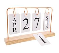 ELAYARD Calendrier de bureau à rabat en bois et cadre fer, calendrier perpétuel journalier réutilisable, décoration élégante pour bureau et maison