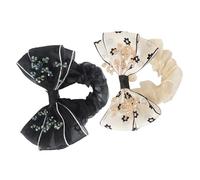 ELAYARD Élastiques à Cheveux De Fleur De Tournesol 2 Pièces Noir Et Beige En Mousseline Léger Pour Filles Utilisation Quotidienne Et Fêtes