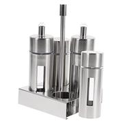 ELAYARD Ensemble De Contenants D'assaisonnement 4 Pièces Taille Moyenne En Acier Inoxydable Bouteilles Transparentes Amovibles, Distribution Facile Cuisine Familiale Support Stable
