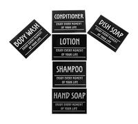 ELAYARD Étiquettes Autocollantes Imperméables 6 Pièces 90x67 Mm pour Bouteilles de Salle de Bain, Étiquettes Noires Résistantes à L’huile pour Gel, Shampoing, Organisation et Voyage