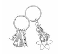 ELAYARD Lot de 2 Porte-Clés Chimie en Alliage de Zinc Pendentifs Microscope et Double Hélice Adn Présent Diplôme Scientifique pour Professeur et Étudiants en Biologie Accessoire Léger