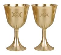 ELAYARD Lot de 2 Tasses en Cuivre Doré Multifonction Symboles Trois Phases et Pentagramme, Décoration Rituelle, Verres à Boire Délicats pour Cérémonie et Usage Domestique