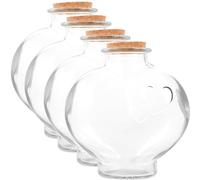 ELAYARD Lot de 4 Bouteilles en Verre Décoratives Forme Cœur Pêche Bouchon en Liège Grands Bocaux DIY pour Stockage Message ou Présents de Fête de Mariage Accessoires Créatifs et