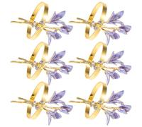 ELAYARD Lot de 6 Ronds de Serviette en Métal Violet et Doré Imitation Anneaux Porte-Serviettes Fleuris Lys pour Décoration de Table Saint-Valentin Mariage et Fêtes Adaptés Serviettes