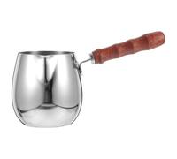 ELAYARD Pichet à Mousser le Lait en Acier Inoxydable 304 Poignée en Bois Naturel Capacité 420 Ml Tasse pour Expresso et Latte Récipient Gradué pour Cappuccino et Art Latte